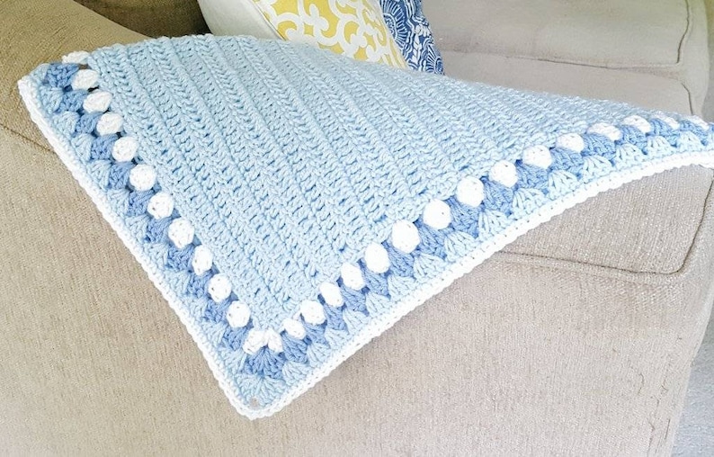 Baby Blue and White Crochet Blanket 26 X 30 Etsy