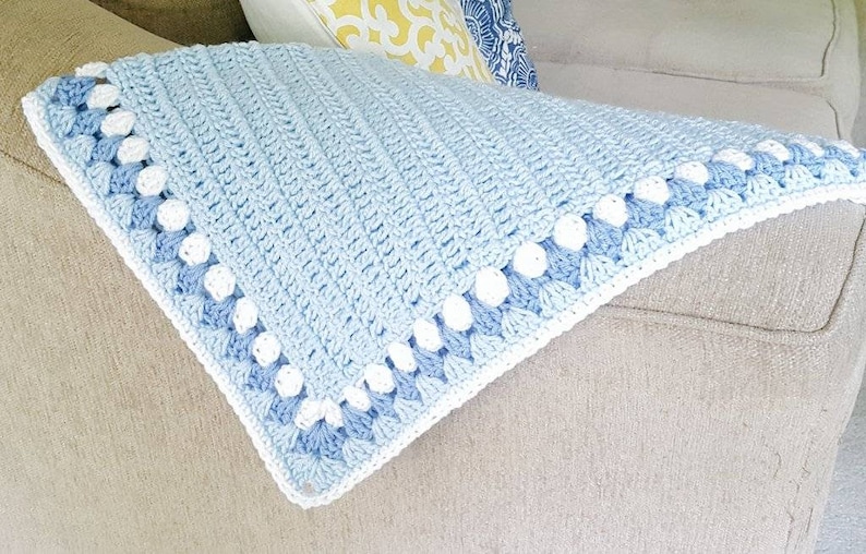 Baby Blue and White Crochet Blanket 24 x 28 image 1