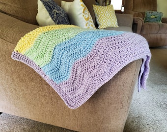 Pastel Rainbow Block Ripple Baby Blanket 28" x 30"