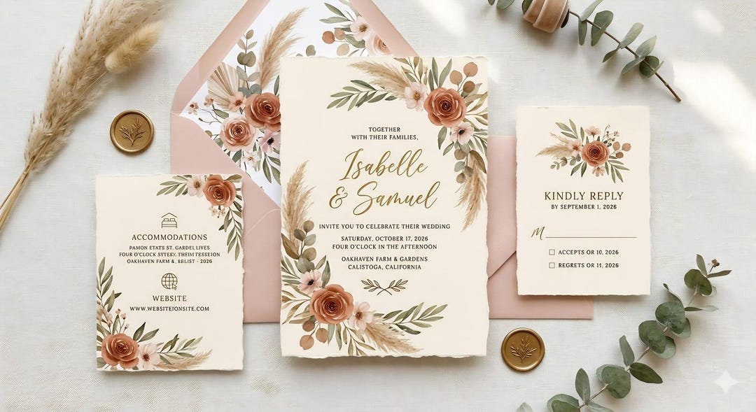 Boho Wedding Invitation Set - Etsy