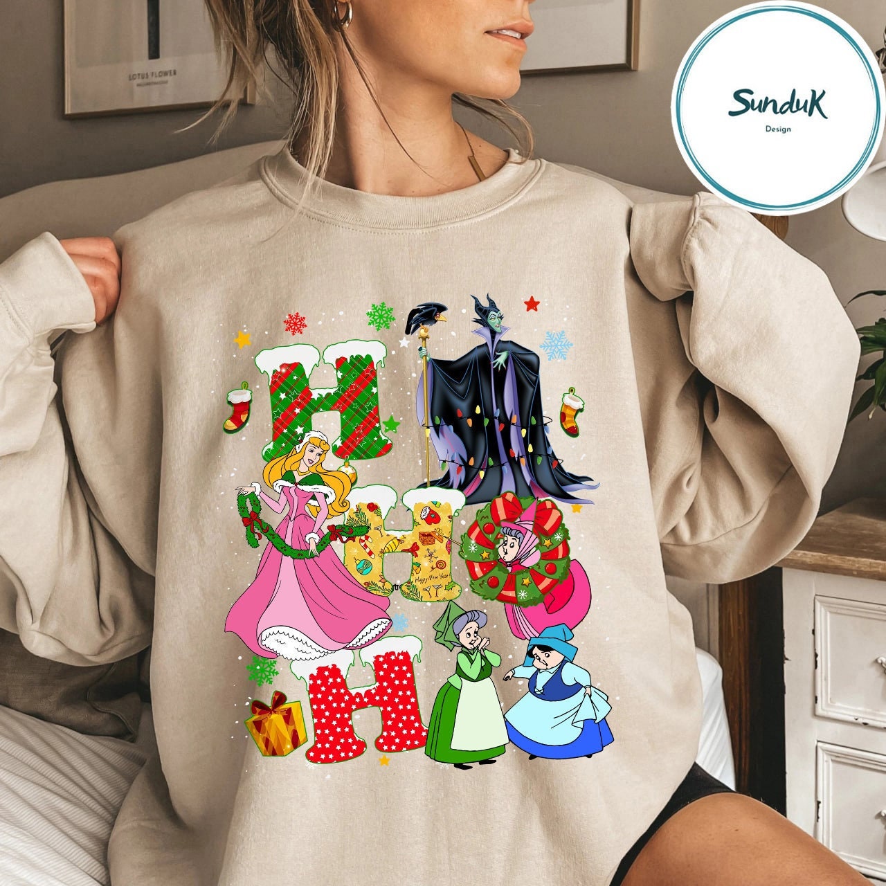 Discover Disney Sleeping Beauty Christmas Vintage Sweatshirt, Princess Aurora HoHoHo Christmas Sweatshirt