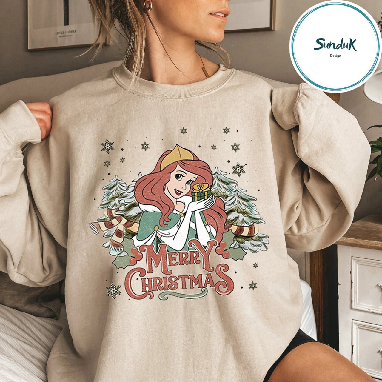 Discover Disney Princess Christmas Vintage Sweatshirt, Princess Ariel Christmas Sweatshirt