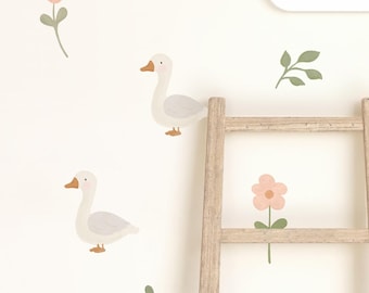 Goose Fabric Wall Decals: Peel and Stick Flower Stickers, Reusable Nursery Art