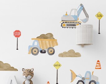 Construction fabric wall decal | Medium | truck nursery stickers | boys playroom decor | repositionable decals | toodlesdecalstudio