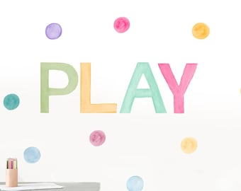 PLAYroom decal nursery decor | play fabric stickers | pink words playroom | watercolor wall decals | fabric stickers | reusable wall decals