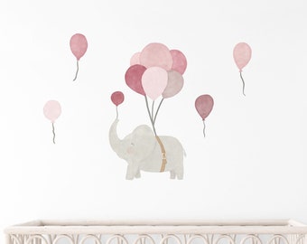 Elephant fabric wall decals | Girls Pink Balloon Nursery Decor, Kids PVC-Free Stickers, Removable Reusable Stickers, Baby Shower Gift