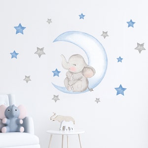 Elephant fabric Wall Decal | Moon Wall Stickers, Reusable Wall Decals, Toodles Decal Studio