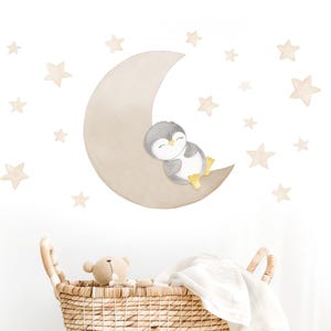 Penguin Fabric Wall Decals: Moon Stars Nursery Stickers
