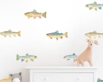 Trout Fabric Wall Decals, Kids Fishing Stickers, Boys Reusable Fish Nursery decor