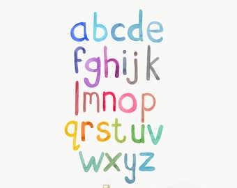 watercolor letters fabric decal stickers | alphabet nursery decor | rainbow abc wall decals | playroom art