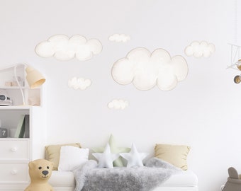 Watercolor Cloud wall decal nursery decor | cloud fabric decals | cloud stickers | gender neutral decal | reusable nursery decal