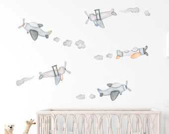 PLANES wall decal nursery decor | watercolor stickers | boys wall decal | airplane fabric decal | plane wall stickers | toodlesdecalstudio