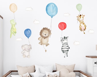 SAFARI wall decal nursery balloon decor | lion nursery | animal fabric stickers | balloon wall decal | elephant decals | toodlesdecalstudio