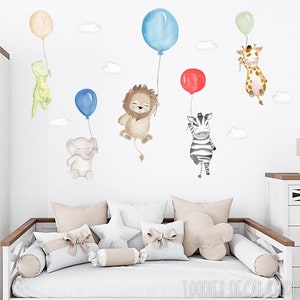 SAFARI wall decal nursery balloon decor | lion nursery | animal fabric stickers | balloon wall decal | elephant decals | toodlesdecalstudio