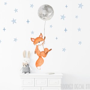 FOX fabric wall decal | watercolor moon stickers | woodland nursery decor | baby shower gift | toodlesdecalstudio