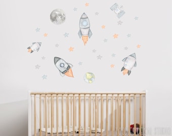 Space Fabric Wall Decals: Rocket Ship Galaxy Nursery Decor