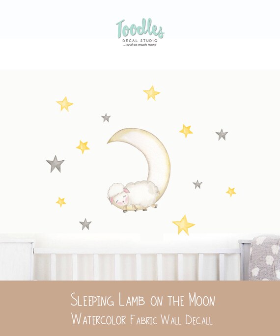Lamb wall decal nursery art moon fabric stickers yellow Etsy