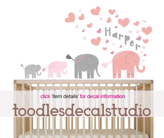 Elephant Wall Decal Pink Gray Image 0
