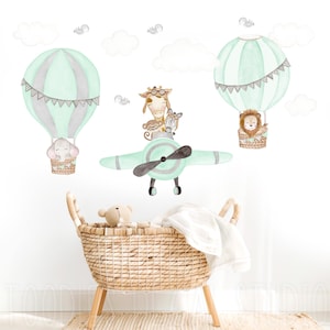 Safari Nursery Wall Decals: Hot Air Balloons, Plane, Animals