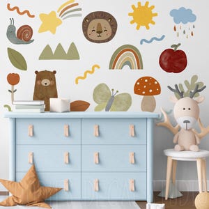 Doodle wall decals, fabric wall decals, Removable reusable playroom art, boho neutral wall stickers, Boys play nursery decor