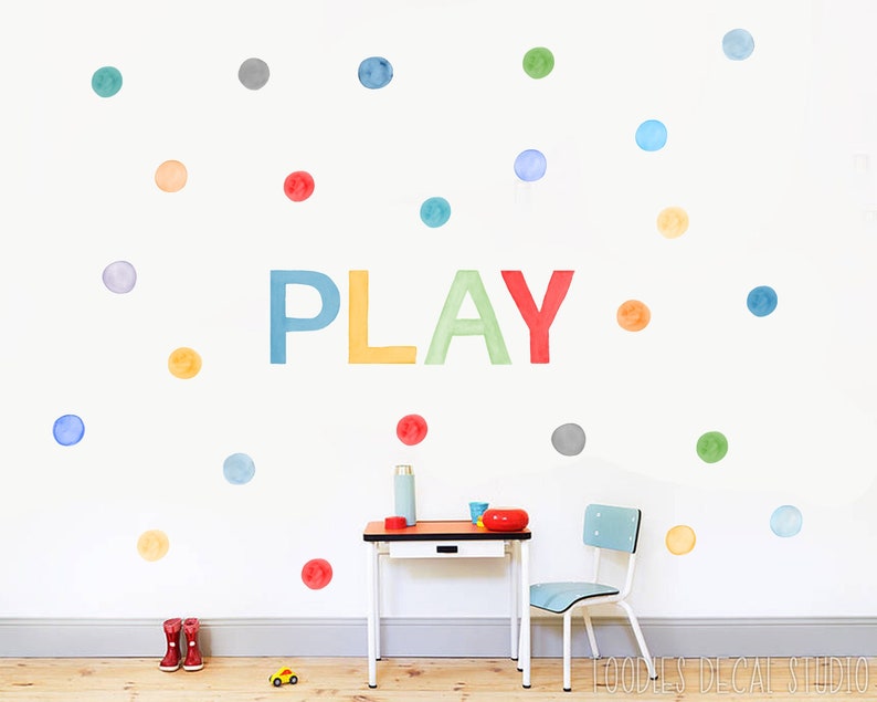 rainbow PLAY wall decal nursery decor playroom fabric wall sticker primary color playroom decor watercolor decals toodlesdecalstudio image 1