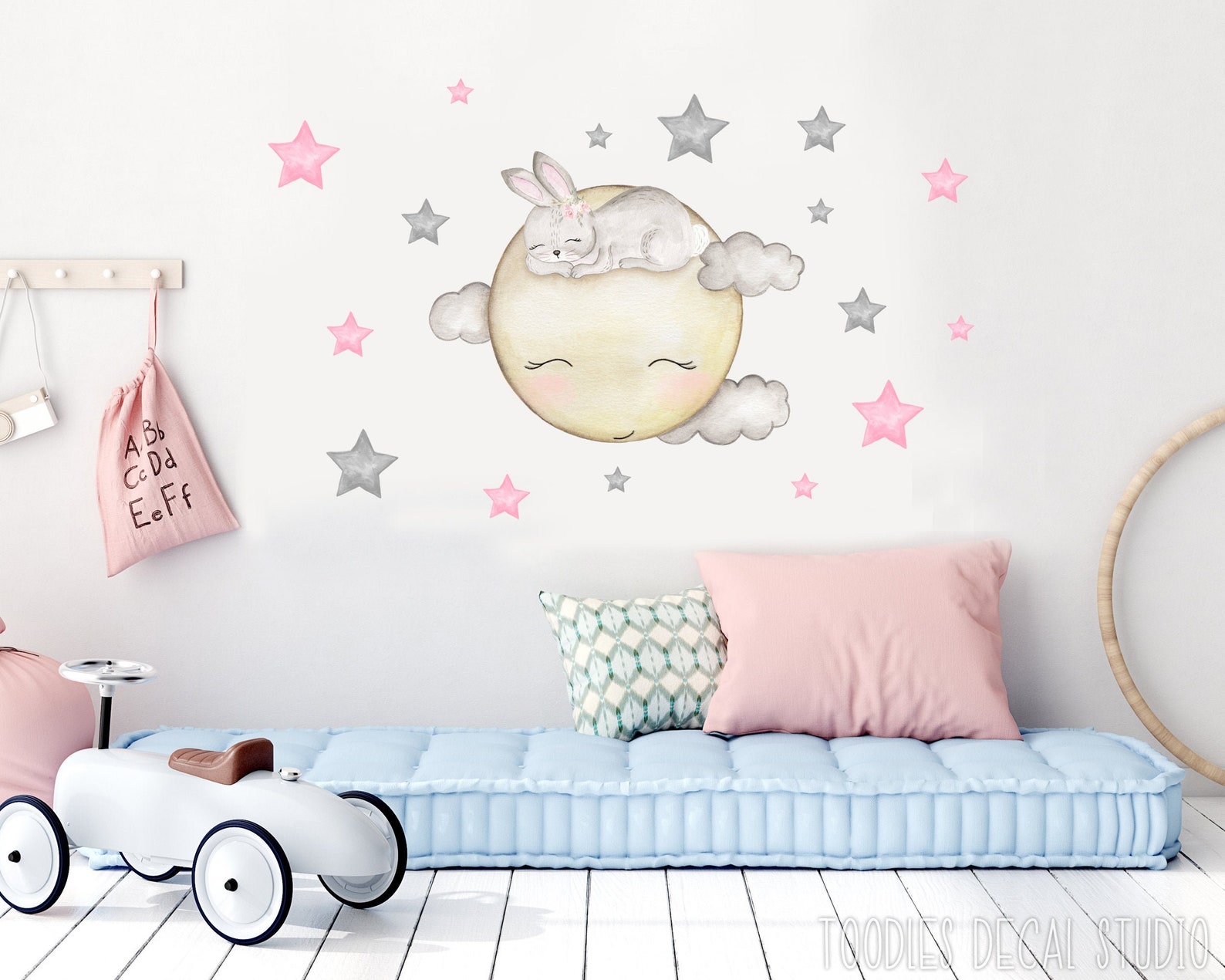 Full Moon wall decal nursery sticker watercolor moon bunny Etsy