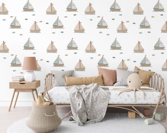 Little boats fabric wall decals | PVC-Free Stickers, Removable Reusable Stickers, Neutral Nursery Decor, Baby Shower Gift