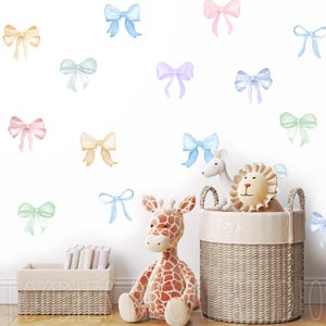 Bow fabric wall decals, Ribbon stickers, Peel and Stick Reusable Nursery Art