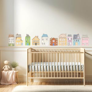 Small houses, fabric wall decal, girls village playroom, nursery wall art decor, baby shower gift