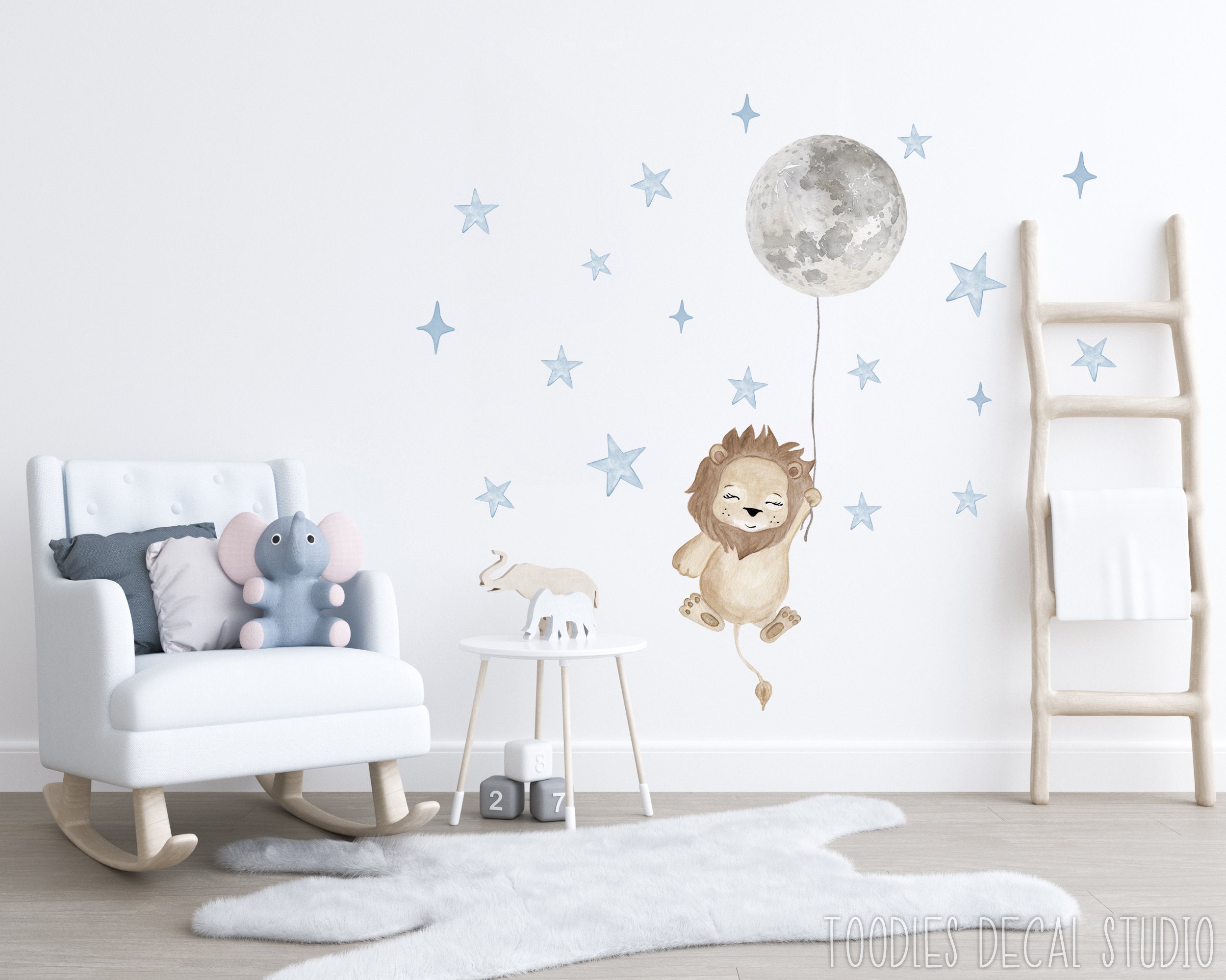 LION fabric decal nursery decor | watercolor star moon stickers | saf…