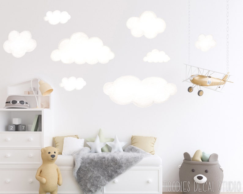 Large Cloud Decals, Fabric Wall Decals, Gender Neutral Nursery Decor