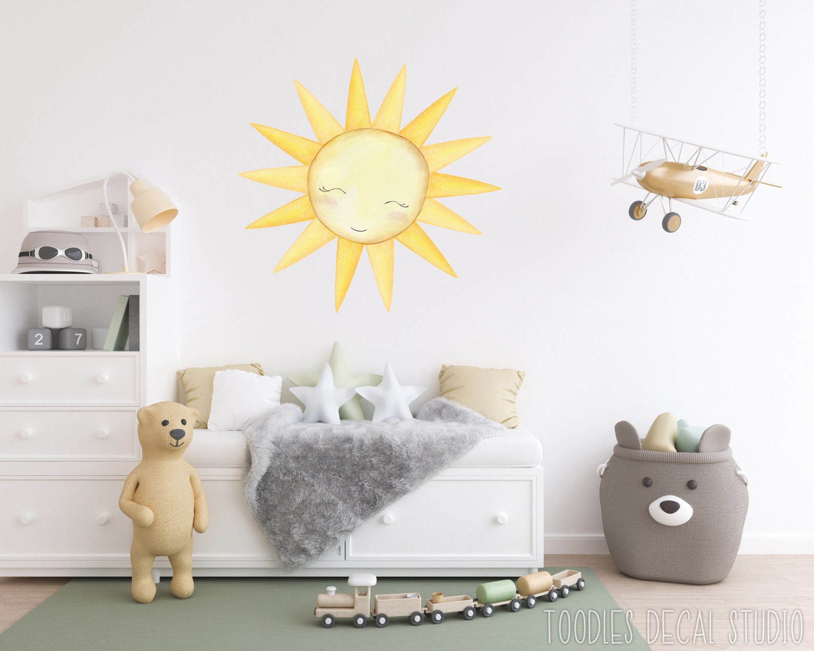 Sun Wall Decal Nursery Decor Watercolor Sun Girls Sun Room Etsy