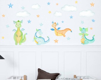 Dragon wall decal nursery decor for boys, medieval art, boys fabric wall stickers