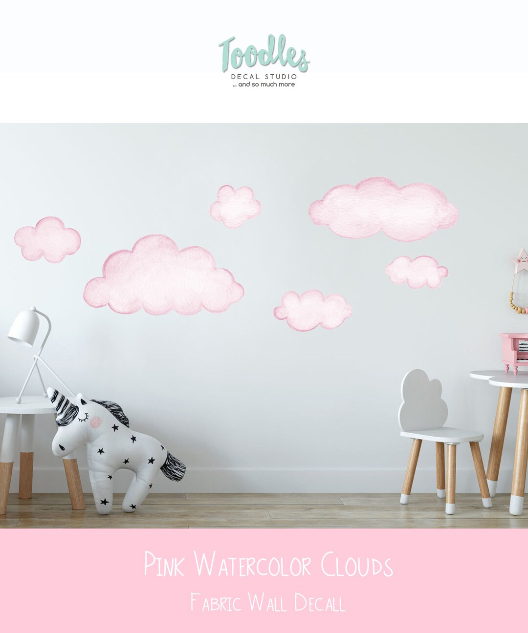 Pink Clouds Fabric Wall Decal Watercolor Cloud Fabric Art Etsy