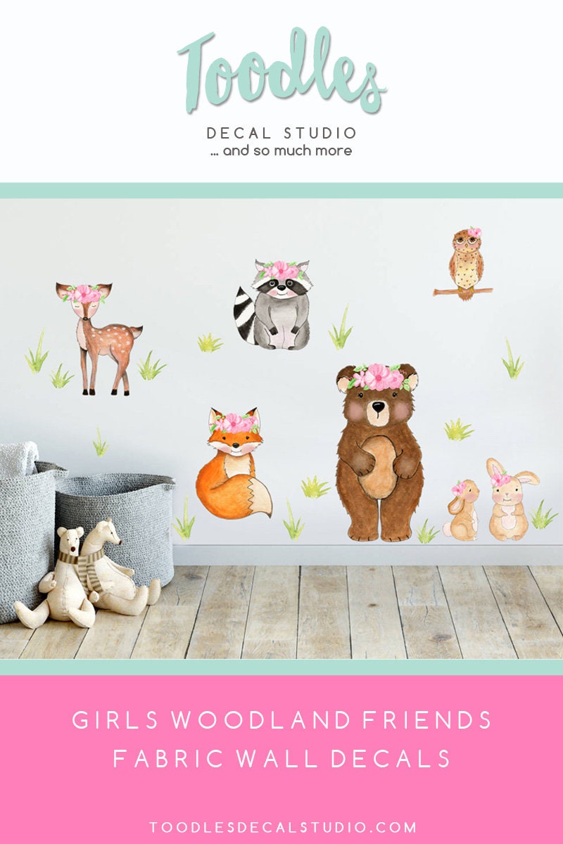Girls Woodland Fabric Wall Decals Reusable Art Stickers Etsy