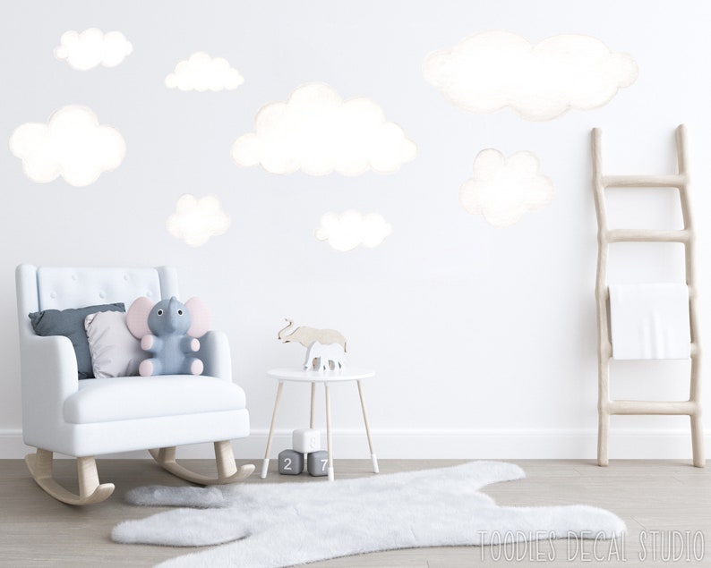 Large Cloud Decals, Fabric Wall Decals, Gender Neutral Nursery Decor