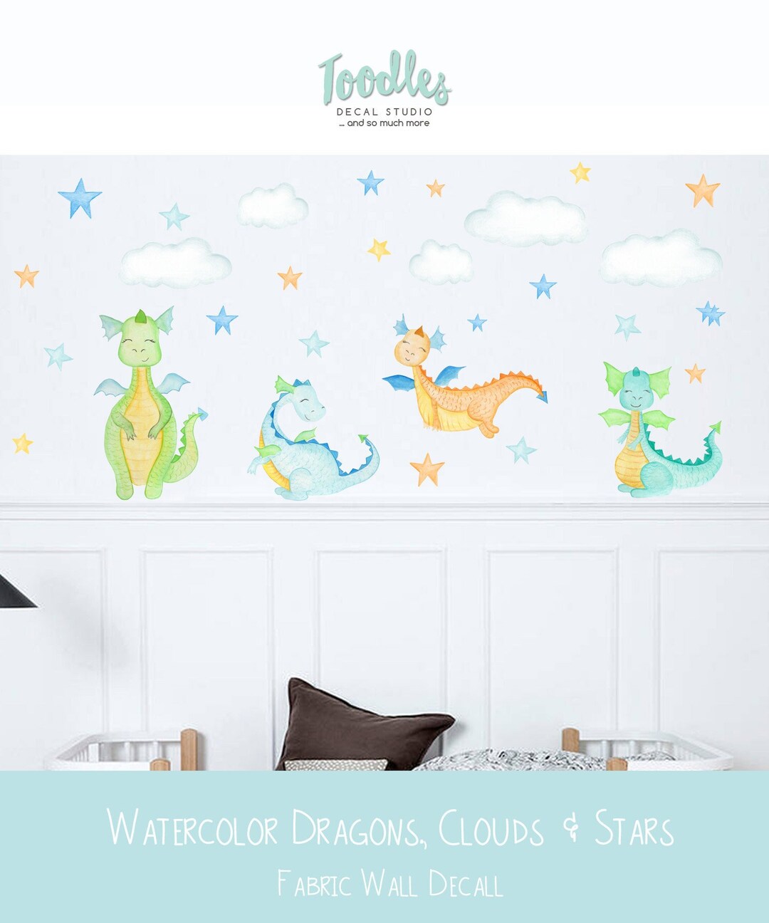 Watercolor Dragon Wall Decals: Reusable Nursery Decor - Etsy