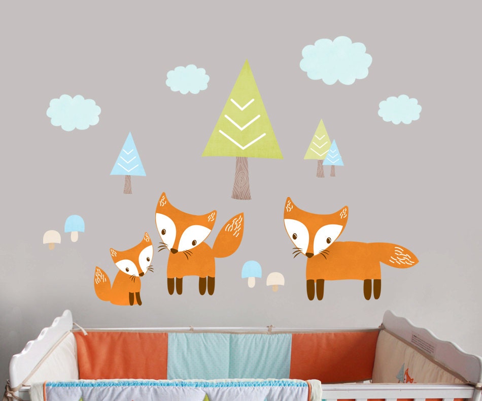 Fox Wall Decal Peel and Stick Fox Decal Reusable Fabric Etsy