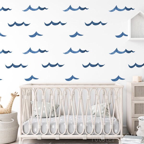 Waves Fabric Wall Decal for boys or girls nursery bedroom | Watercolor ocean art decor | Repositionable  stickers