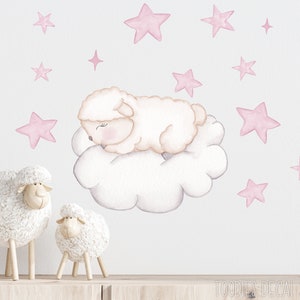 sleeping LAMB wall decal, sheep nursery decor, baby shower gift, reusable wall stickers, toodlesdecalstudio