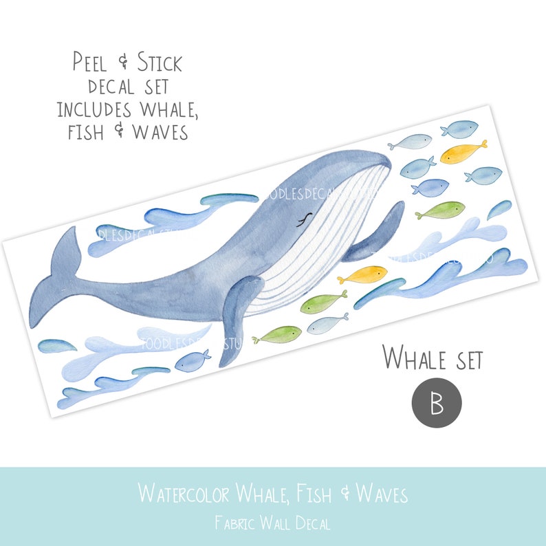 Watercolor whale wall decal whale nursery art stickers Etsy
