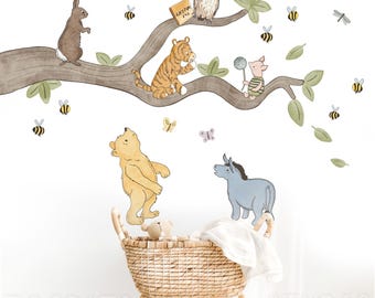 Winnie the Pooh Fabric Decals, Vintage Pooh Nursery, Tree Textured Wall Art Stickers