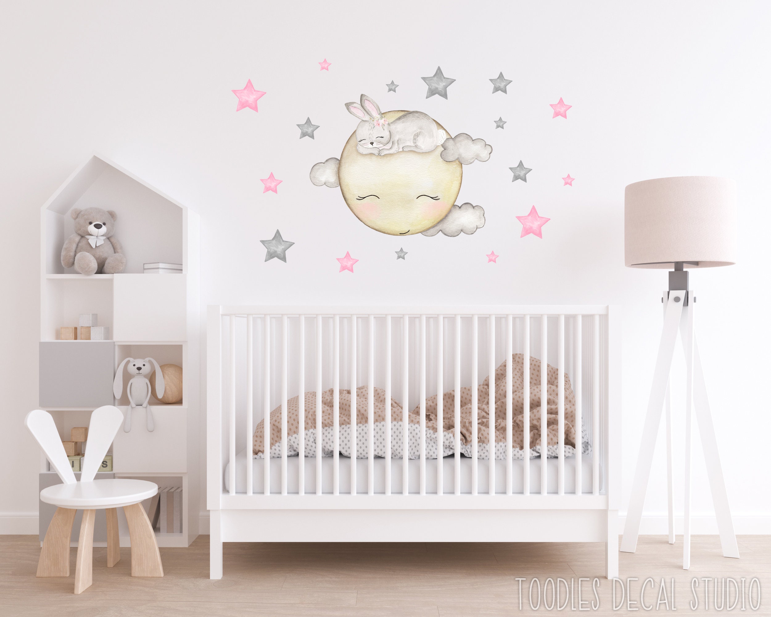 Full Moon wall decal nursery sticker watercolor moon bunny Etsy