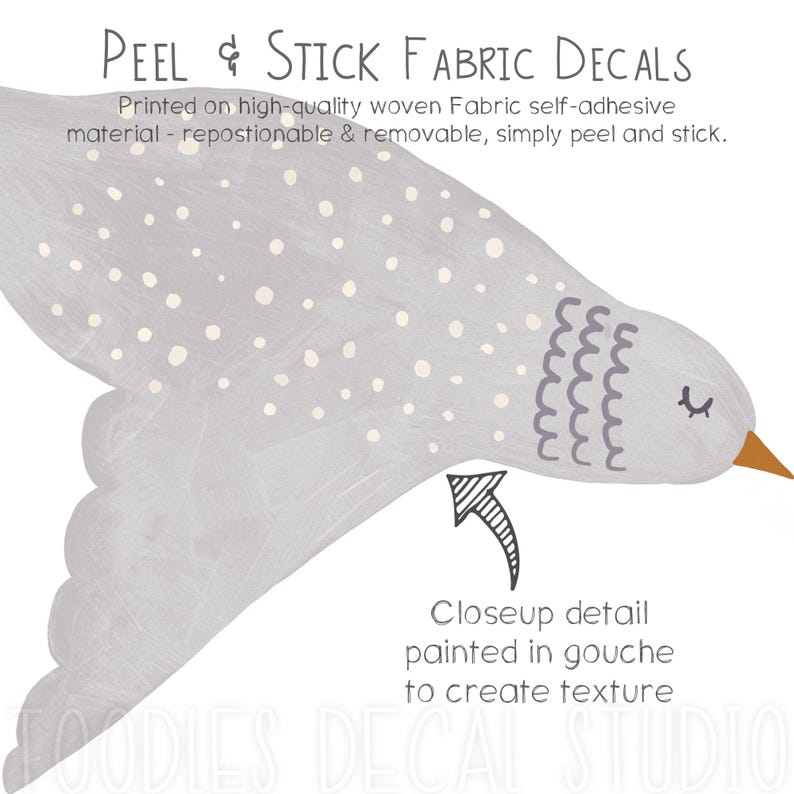 Colorful Bird Fabric Wall Decals: Reusable Kids Stickers, Abstract ...