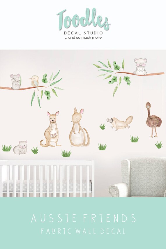 australian animal wall decal nursery cute kangaroo fabric | etsy