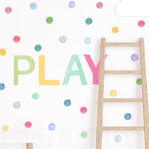 Playroom fabric wall decal, kids dot stickers, reusable watercolor wall art