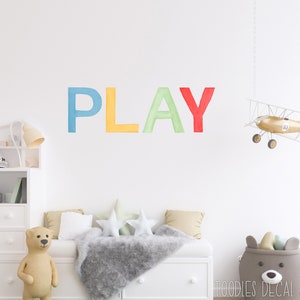 rainbow PLAY wall decal nursery decor playroom fabric wall sticker primary color playroom decor watercolor decals toodlesdecalstudio PLAY only