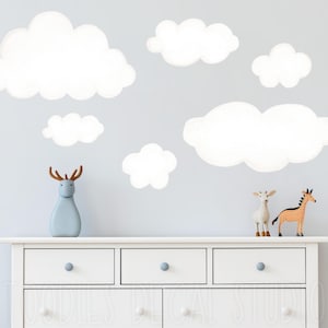 Fabric wall decals, cloud stickers, removable and reusable cloud decals, kids nursery wall art