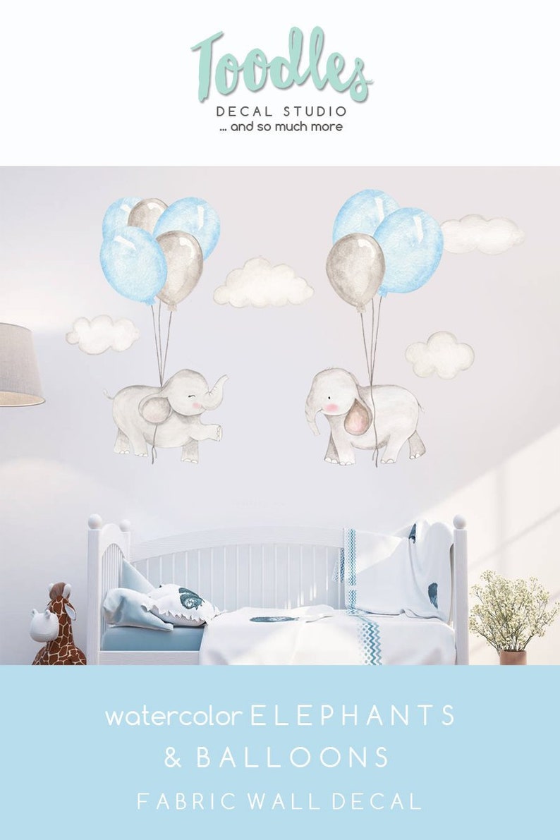 Boys Elephant Wall Decal Nursery Art Blue Balloon Fabric Stickers Kids Safari Decor Jungle Theme Ideas For Baby Bedroom