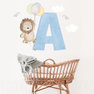 Personalized LION wall decal nursery decor | watercolor Initial wall stickers | lion wall decal | gender neutral decals | toodlesdecalstudio